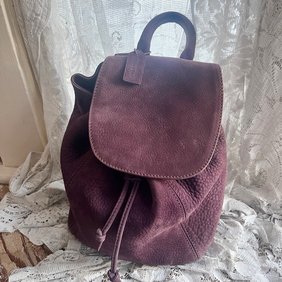 Vintage 1990s Coach Sonoma Elderberry Purple Nubuc Leather Drawstring Backpack - Picture 2 of 11